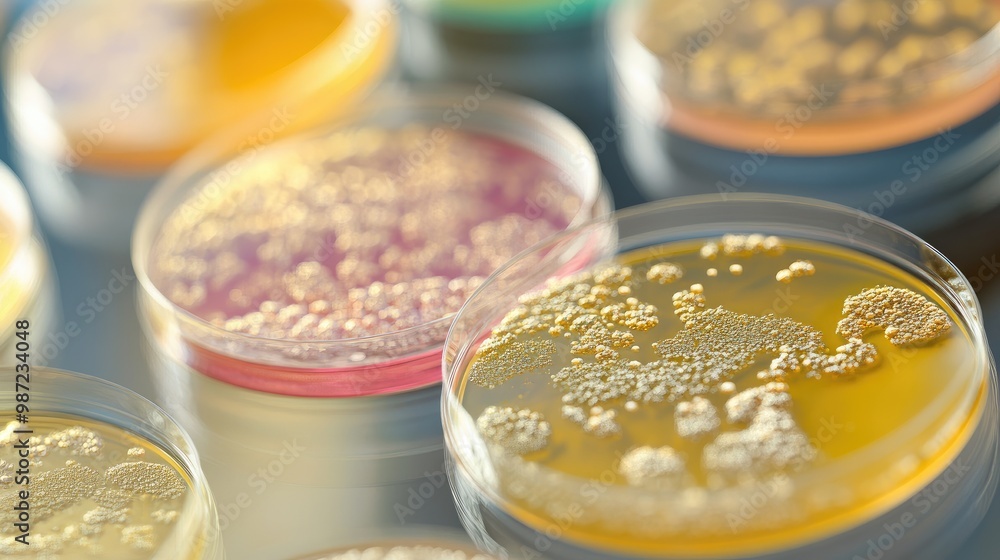 Close-up of a petri dish filled with fungal and bacterial colonies, emphasizing the diversity of microbial cultures. Close-up of a petri dish filled with fungal and bacterial colonies, emphasizing the diversity of microbial cultures.