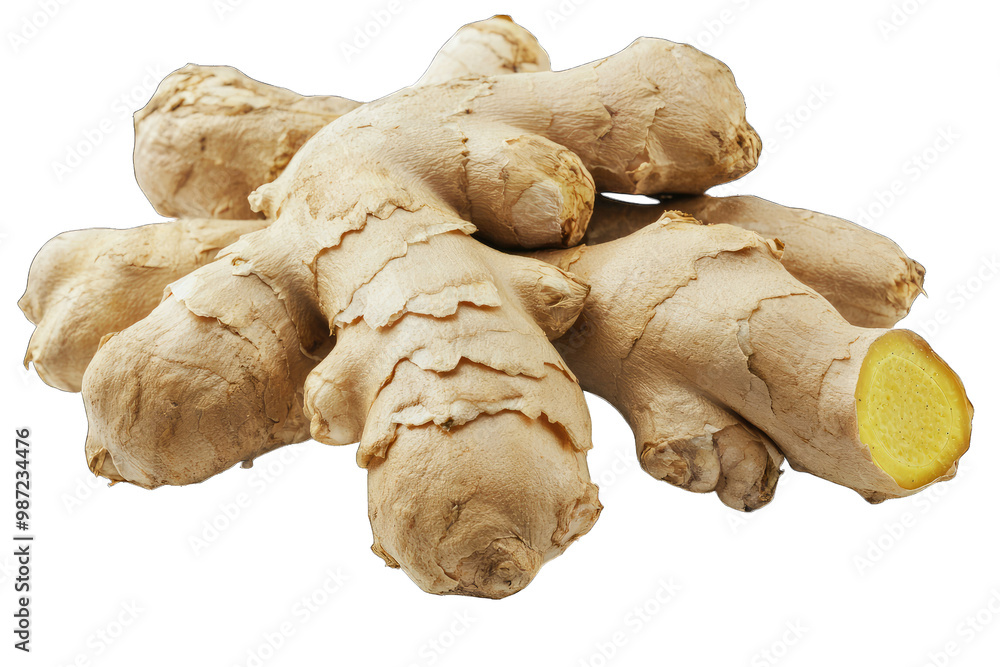 Fresh ginger root, a popular spice known for its aromatic flavor and various health benefits, displayed on a white background. Fresh ginger root, a popular spice known for its aromatic flavor and various health benefits, displayed on a white background.