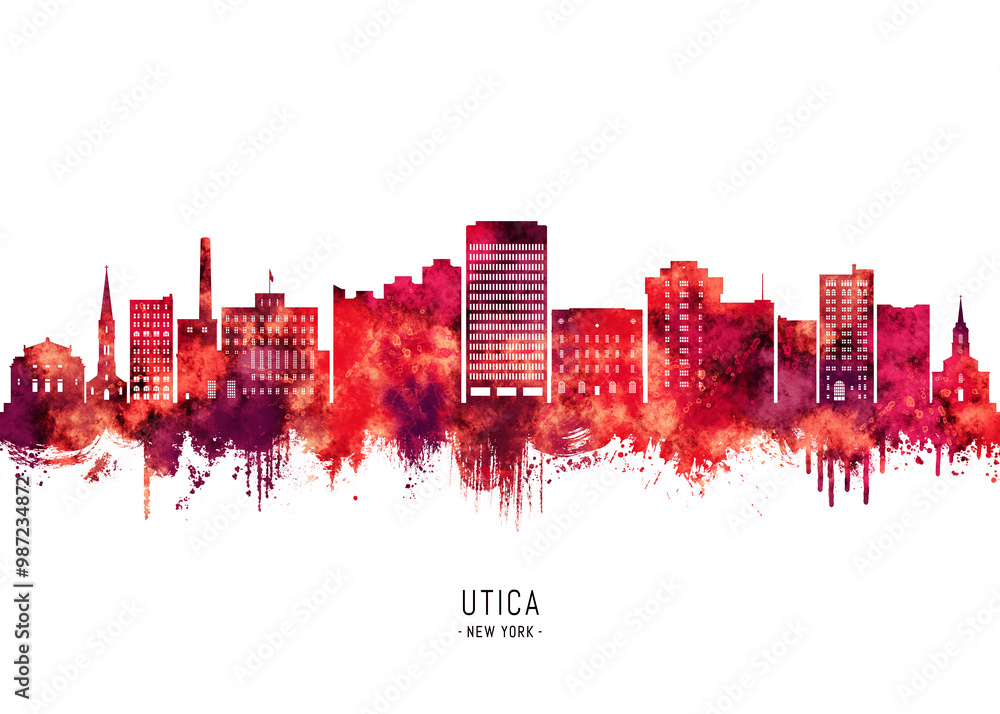 Utica New York Skyline Red Utica New York Skyline Red
