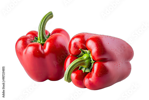 Fresh red bell peppers arranged beautifully, perfect for healthy recipes and vibrant food presentations. photo