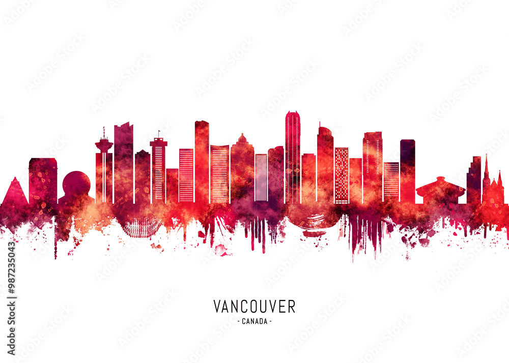 Vancouver Canada Skyline Red