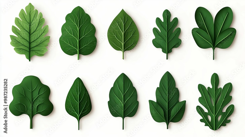 A collection of vibrant green leaves in various shapes, perfect for nature-themed projects and design inspiration. A collection of vibrant green leaves in various shapes, perfect for nature-themed projects and design inspiration.