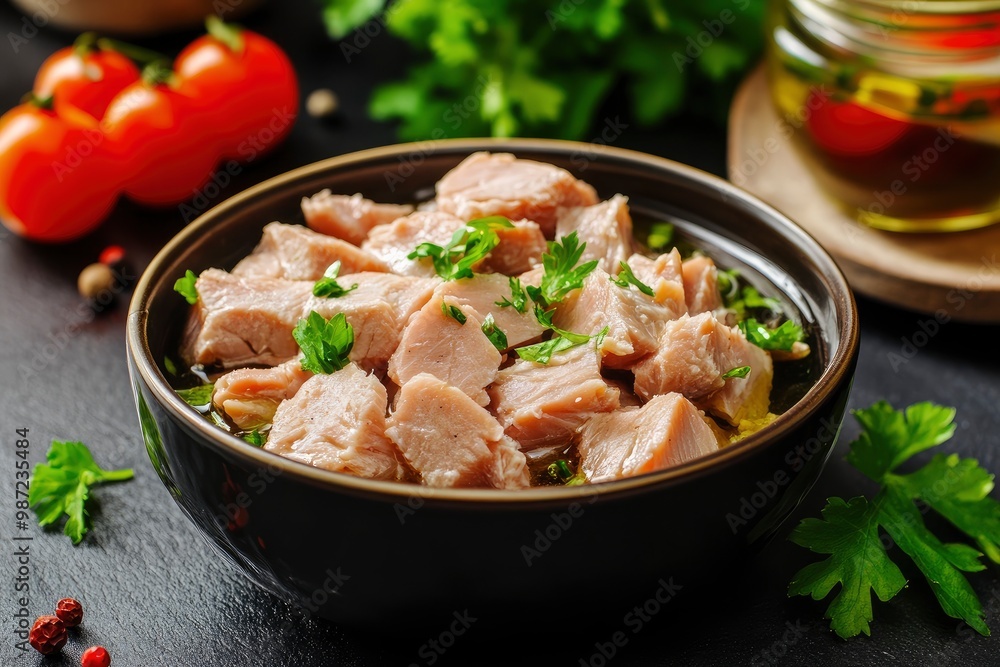 Canned tuna fillet with oil for salad, ai Canned tuna fillet with oil for salad, ai