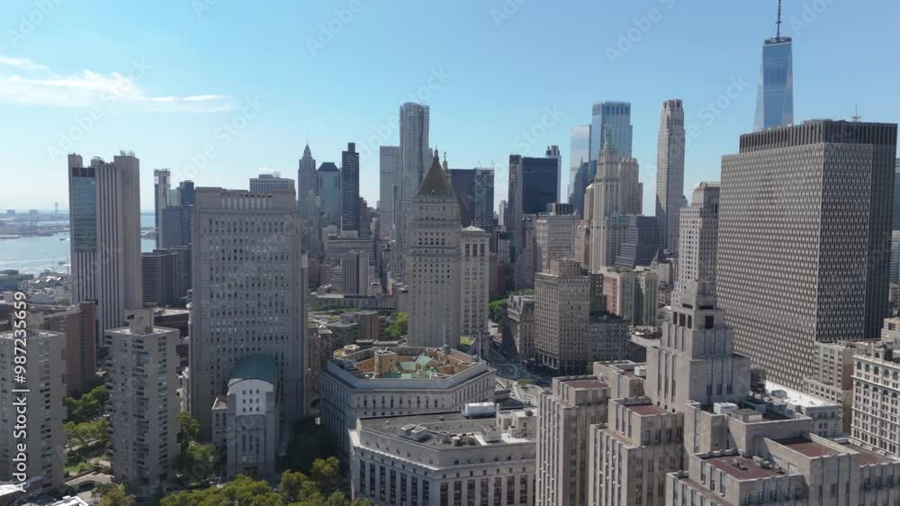 flying left view of downtown Manhattan skyline flying left view of downtown Manhattan skyline