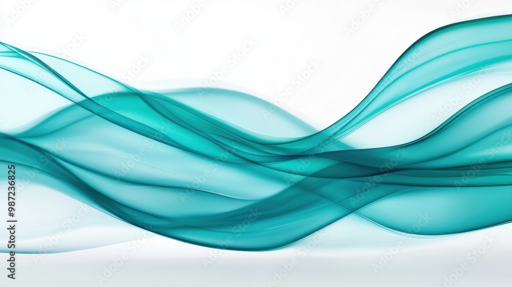 Vibrant teal abstract waves on a minimalist white background with smooth curves and shadows creating depth and movement Vibrant teal abstract waves on a minimalist white background with smooth curves and shadows creating depth and movement