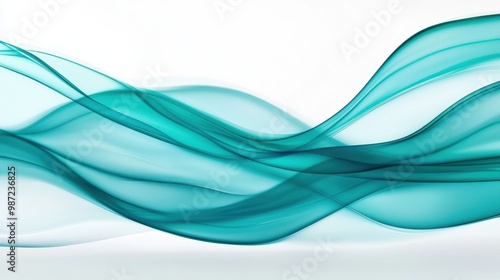 Vibrant teal abstract waves on a minimalist white background with smooth curves and shadows creating depth and movement