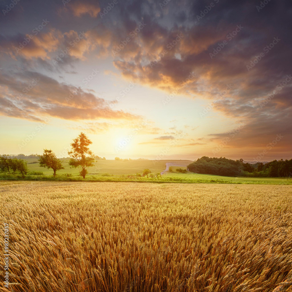 wheat field at sunset wheat field at sunset