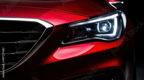 Red Car Headlight Close Up