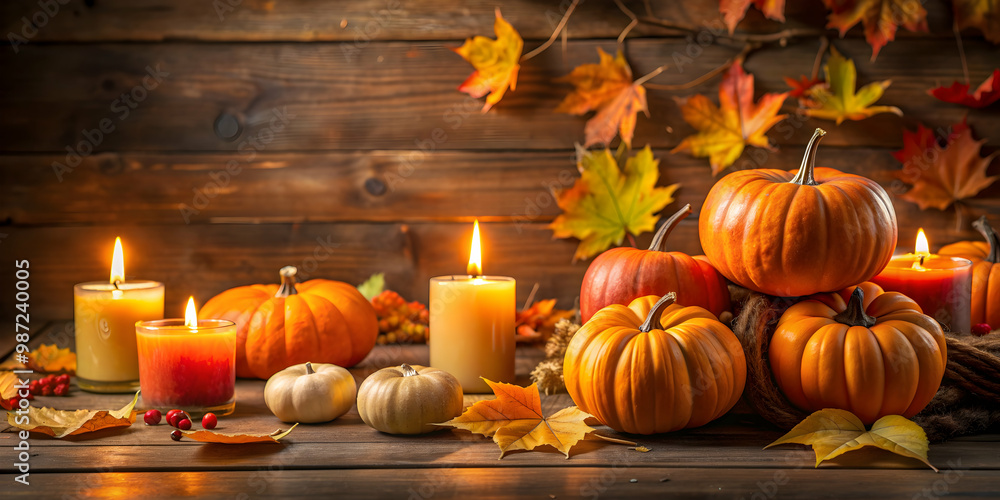 Cozy autumn still life scene with pumpkins, leaves, candles, and blankets, autumn, fall, still life, cozy, pumpkins Cozy autumn still life scene with pumpkins, leaves, candles, and blankets, autumn, fall, still life, cozy, pumpkins