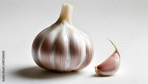 Whole garlic bulb with papery skin isolated on white background photo