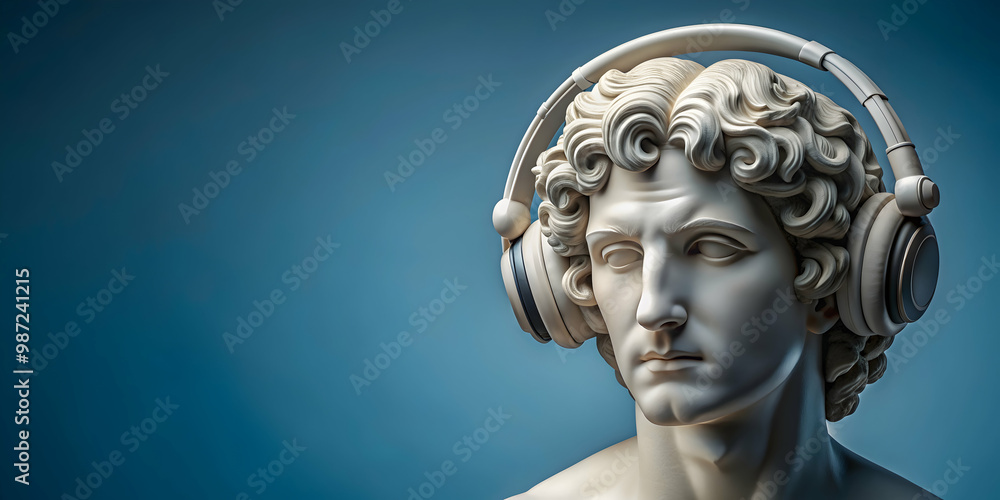 Greek statue with headphones on his head, Greek, statue, sculpture, headphones, music, ancient, classic, art, marble Greek statue with headphones on his head, Greek, statue, sculpture, headphones, music, ancient, classic, art, marble