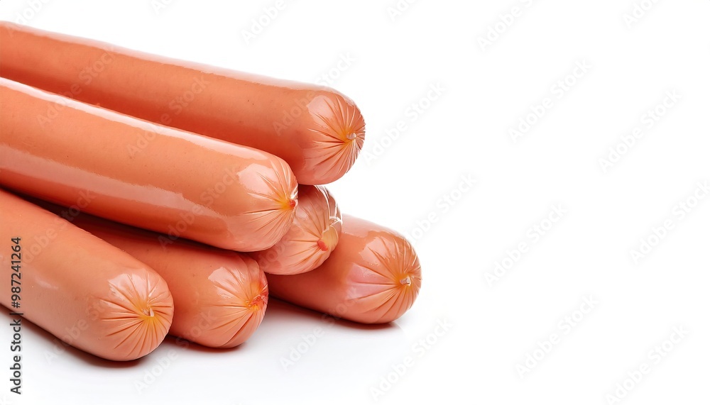 Raw uncooked Hot dog, Weiner, sausage, frankfurter, is a dish consisting of a grilled, steamed, or boiled sausage served in the slit of a partially sliced bun. Isolated on white background Raw uncooked Hot dog, Weiner, sausage, frankfurter, is a dish consisting of a grilled, steamed, or boiled sausage served in the slit of a partially sliced bun. Isolated on white background