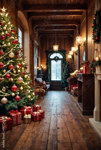 Wallpaper Mural Shining christmas tree  golden glitter sparkling in the red background christmas background  Torontodigital.ca