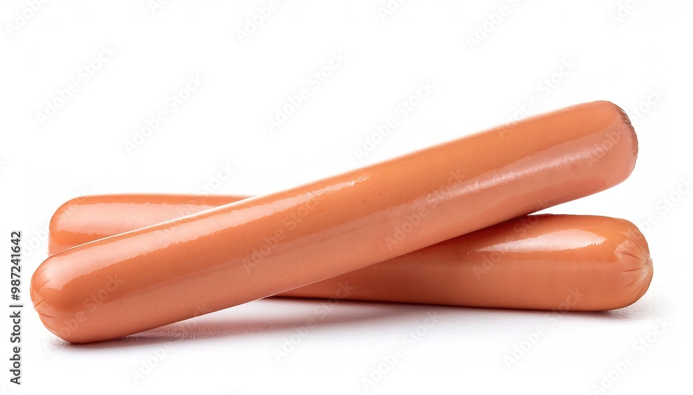 Raw uncooked Hot dog, Weiner, sausage, frankfurter, is a dish consisting of a grilled, steamed, or boiled sausage served in the slit of a partially sliced bun. Isolated on white background Raw uncooked Hot dog, Weiner, sausage, frankfurter, is a dish consisting of a grilled, steamed, or boiled sausage served in the slit of a partially sliced bun. Isolated on white background