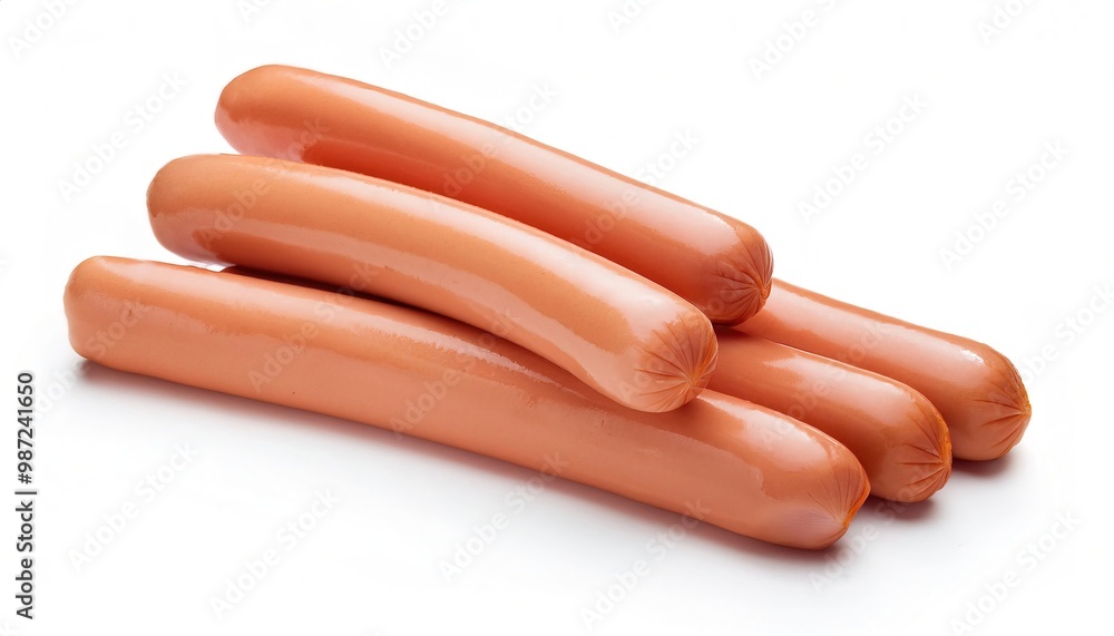 Raw uncooked Hot dog, Weiner, sausage, frankfurter, is a dish consisting of a grilled, steamed, or boiled sausage served in the slit of a partially sliced bun. Isolated on white background Raw uncooked Hot dog, Weiner, sausage, frankfurter, is a dish consisting of a grilled, steamed, or boiled sausage served in the slit of a partially sliced bun. Isolated on white background