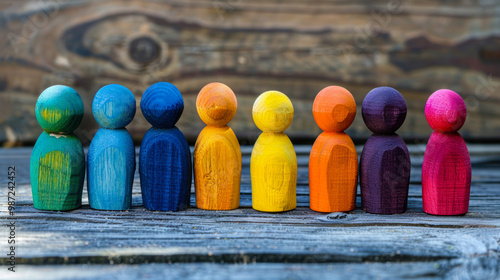 Colorful wooden figures on a surface