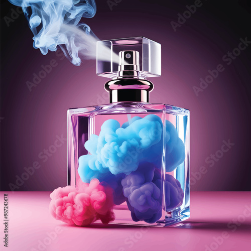 transparent perfume glass spuare shape bottle what colors smoke like fragrance is coming out