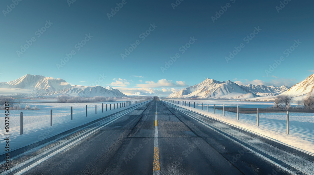 Fototapeta premium Open Road Through Snowy Mountains