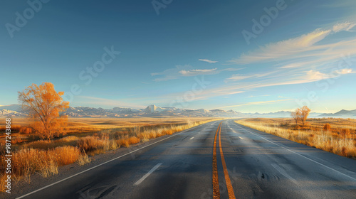 Empty Road Through Mountains