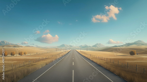 Empty Road Through Golden Fields