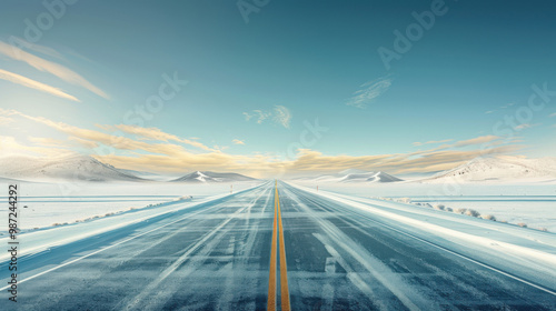 Snowy Road Leading to the Horizon