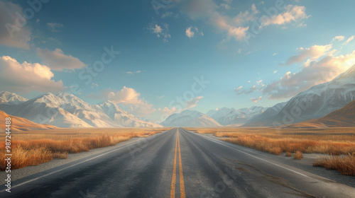 Endless Road Through Snowy Mountains