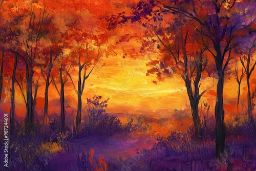 Orange sunset over the forest