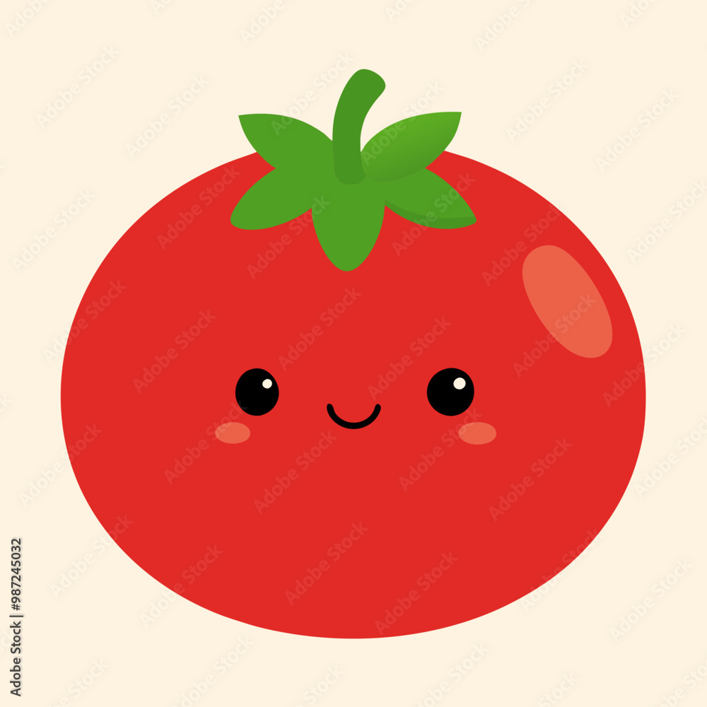 Cartoon cute tomato with eyes and smiling. Vegetables in flat style stock illustration Cartoon cute tomato with eyes and smiling. Vegetables in flat style stock illustration