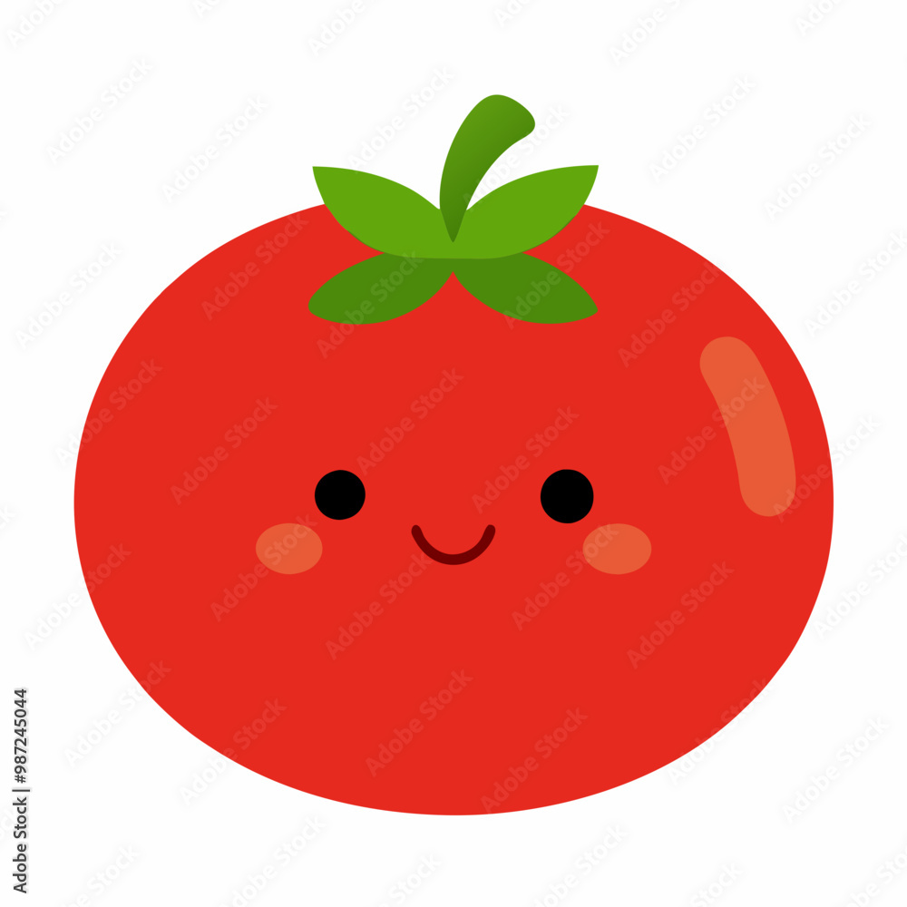 Cartoon cute tomato with eyes and smiling. Vegetables in flat style stock illustration Cartoon cute tomato with eyes and smiling. Vegetables in flat style stock illustration