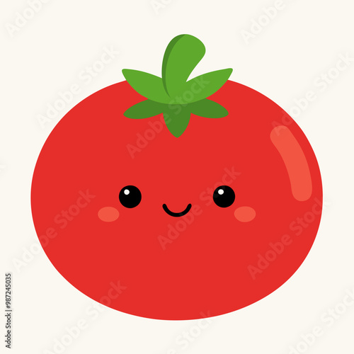 Cartoon cute tomato with eyes and smiling. Vegetables in flat style stock illustration