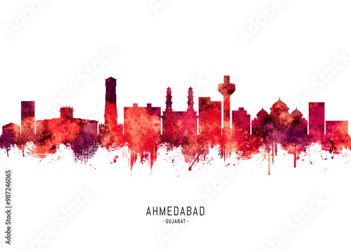Fotografie Ahmedabad India Skyline Red
