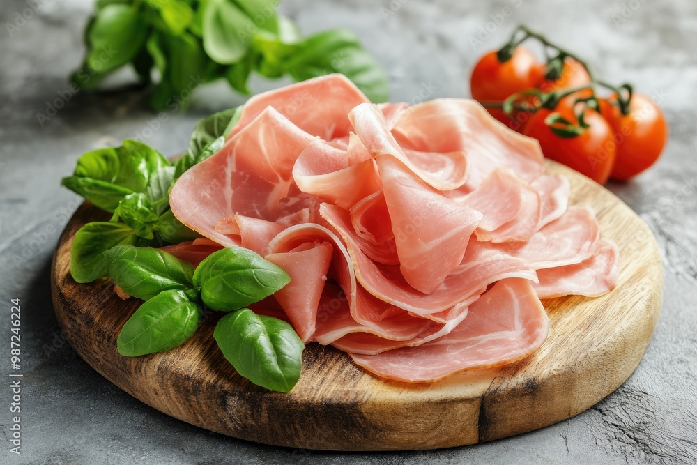 Turkey ham Campana few slices over board , ai Turkey ham Campana few slices over board , ai