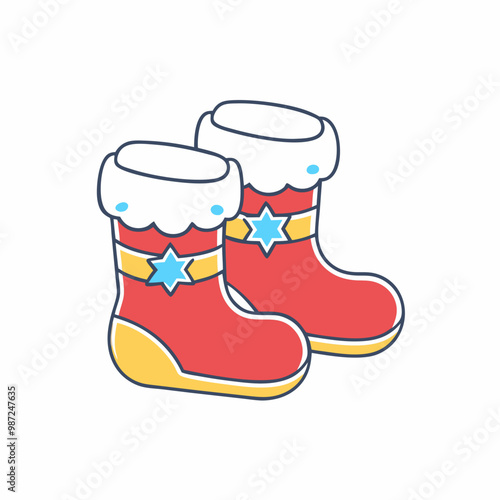 Christmas boots with a festive design, bright red and yellow colors