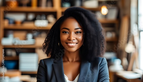 Empowered African American Businesswoman Radiating Confidence in Professional Studio Portrait