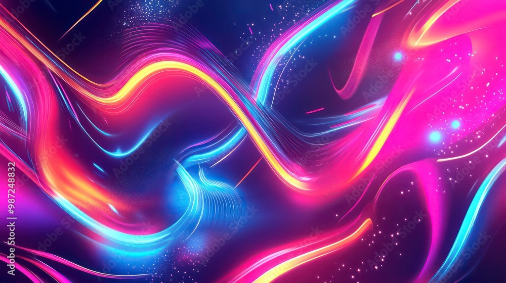 Abstract colorful neon lines on a dark background. Abstract colorful neon lines on a dark background.