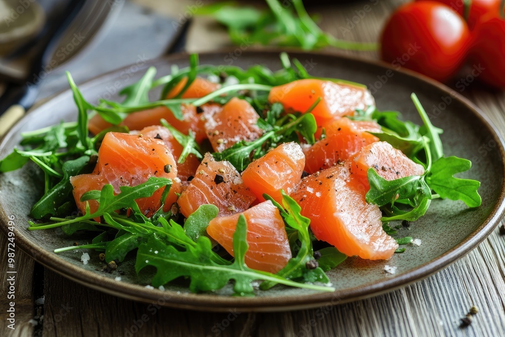 Salad with salted salmon and arugula, ai Salad with salted salmon and arugula, ai