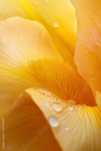  A close-up of a yellow flower with water drops on its petals and the center, adorned with water droplets