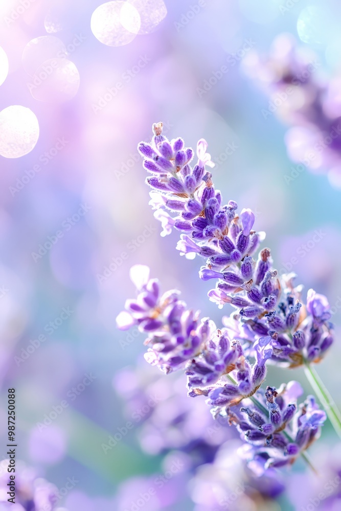 A close-up of lavender flowers with a soft focus on the bokeh of light in the background and a slightly blurred bokeh of light A close-up of lavender flowers with a soft focus on the bokeh of light in the background and a slightly blurred bokeh of light
