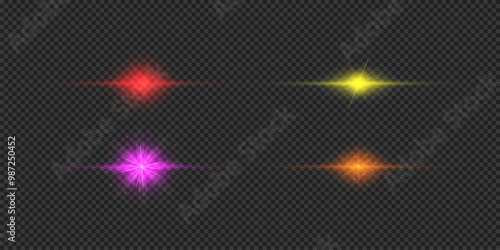 Set of multicolor horizontal light effects of lens flares