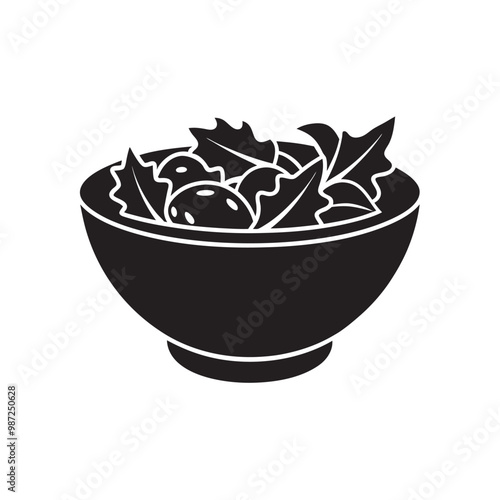 Salad Black Silhouette with Transparent Background - Vector Illustration for Print and Design photo