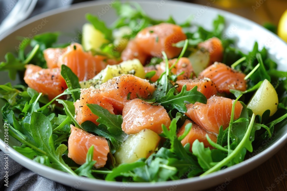 Salad with salted salmon and arugula, ai Salad with salted salmon and arugula, ai