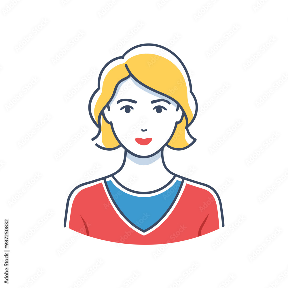 Stylized icon of a woman with blonde hair and casual attire, representing professionalism and friendliness Stylized icon of a woman with blonde hair and casual attire, representing professionalism and friendliness