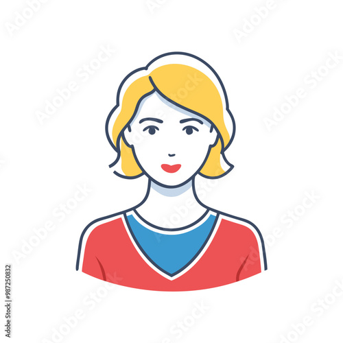 Stylized icon of a woman with blonde hair and casual attire, representing professionalism and friendliness 
