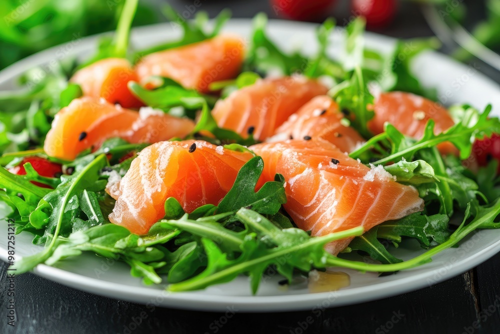 Salad with salted salmon and arugula, ai Salad with salted salmon and arugula, ai