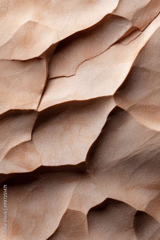 A detailed shot of a creased paper, resembling a wave in its texture, with brown hues A detailed shot of a creased paper, resembling a wave in its texture, with brown hues