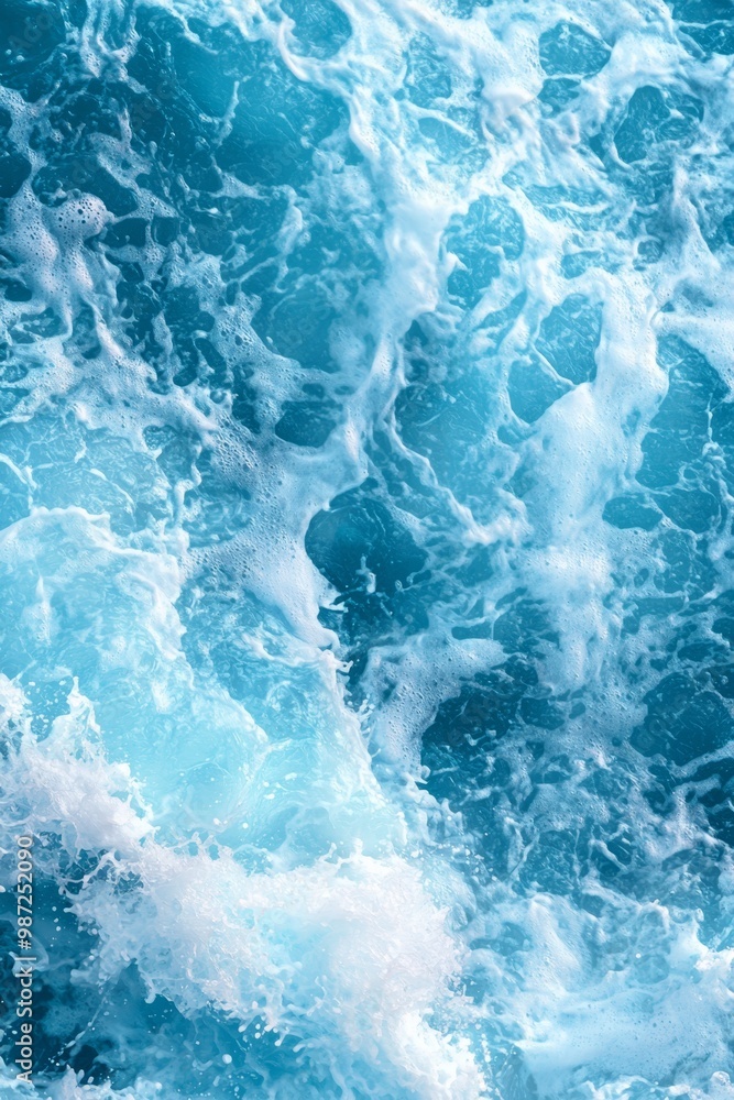 Fototapeta premium A large body of water features a white, foamy surface where waves continuously rise and recede from both the top and bottom
