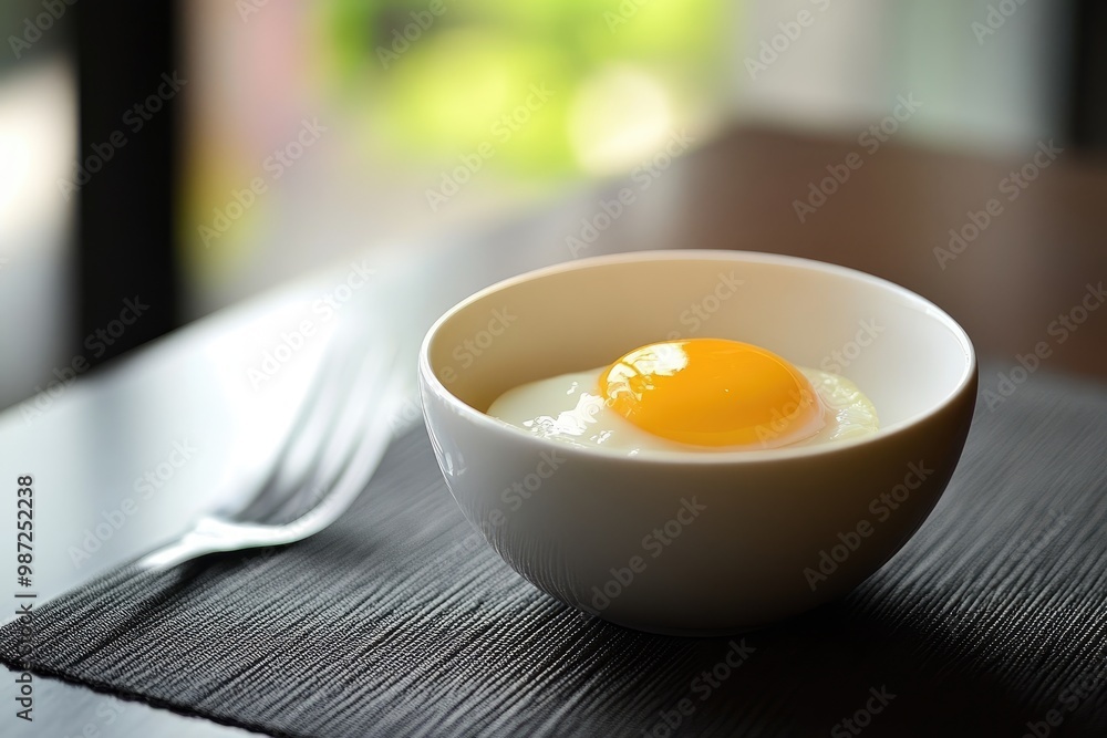 Boiled chicken egg for breakfast without eggshell in the bowl , ai Boiled chicken egg for breakfast without eggshell in the bowl , ai