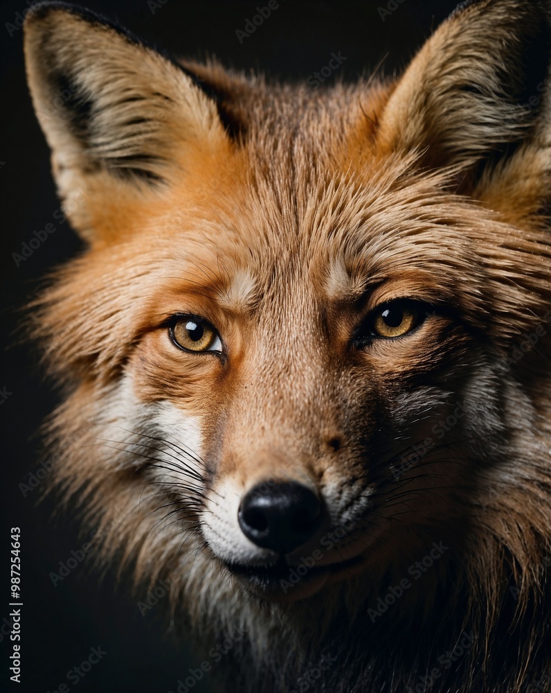 professional photo of fox front view in a dark room black background professional photo of fox front view in a dark room black background