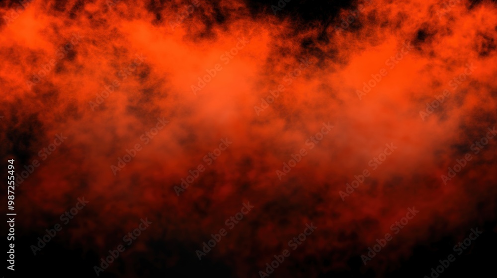 Fototapeta premium Spooky red and orange fog swirls creating a mysterious atmosphere against a dark black background, perfect for Halloween-themed designs and decorations, evoking feelings of fright and intrigue.