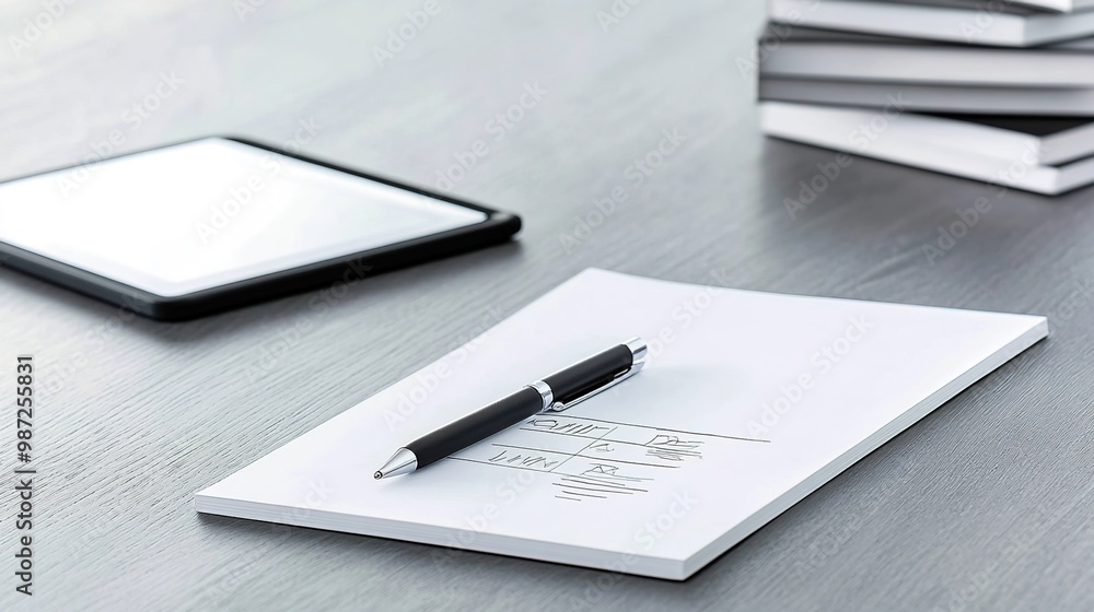 Stylish Desk Setup with Tablet and Notepad Stylish Desk Setup with Tablet and Notepad